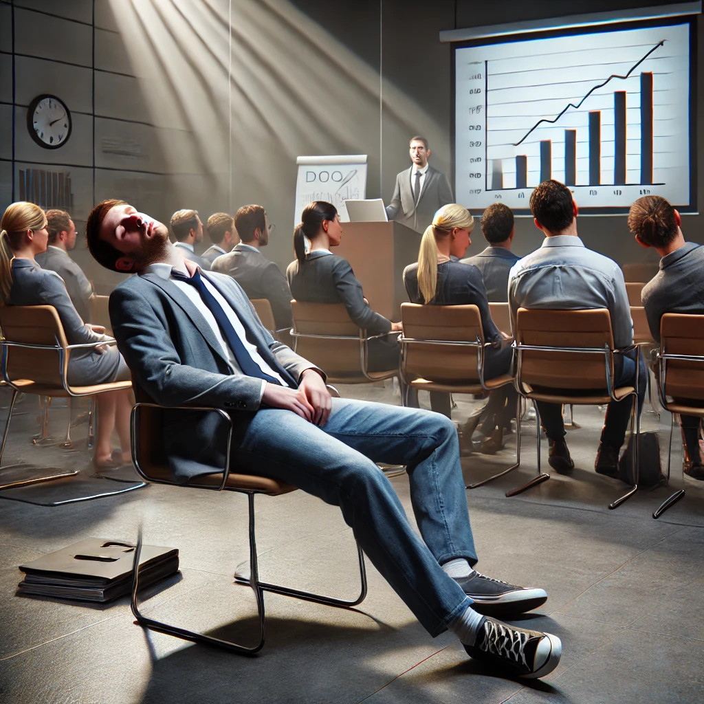 a person falling asleep during a boring presentation
