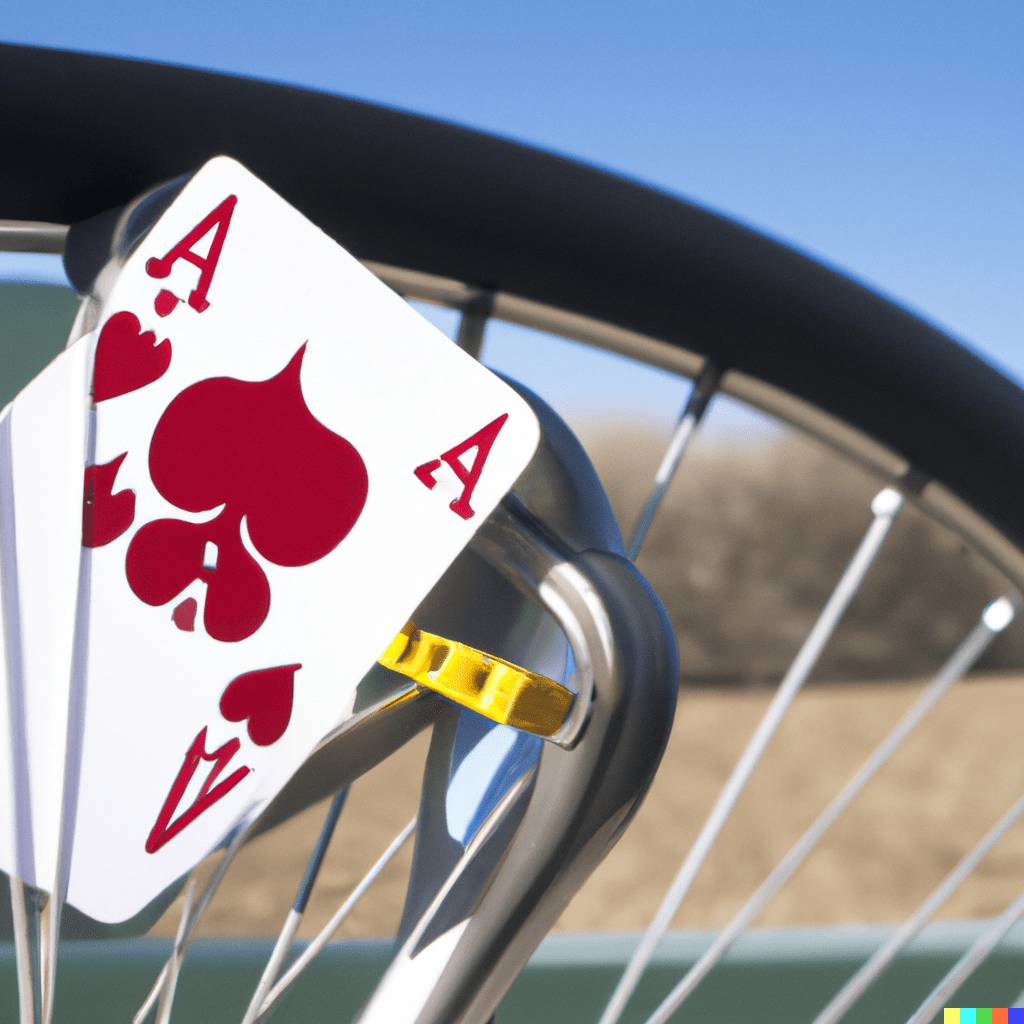 playing card attached to bicycle wheel