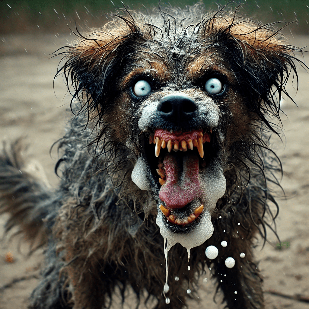 image of a rabid dog with a wild and aggressive appearance