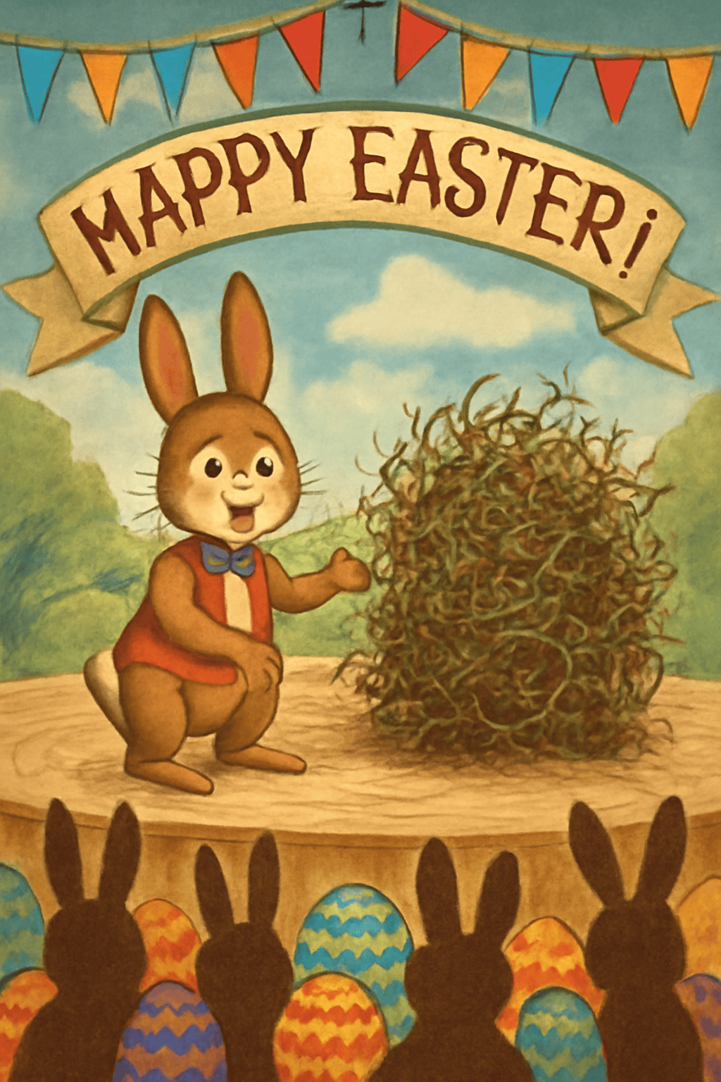 image of an easter bunny presenting a briar patch at a celebratory event