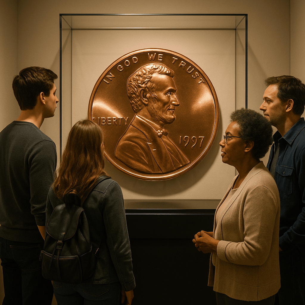 image of people viewing a shiny penny exhibit in a museum