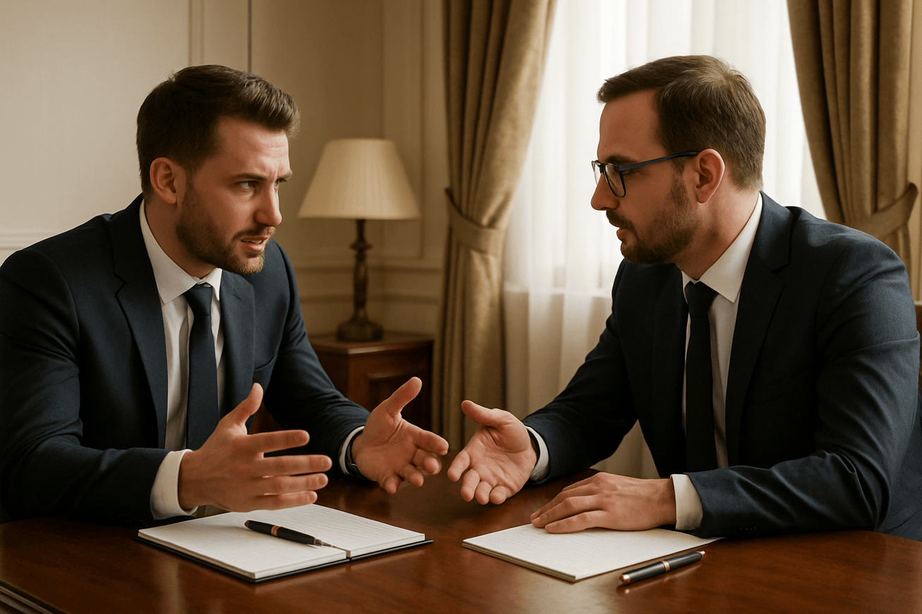 image of two men in suits negotiating in a room