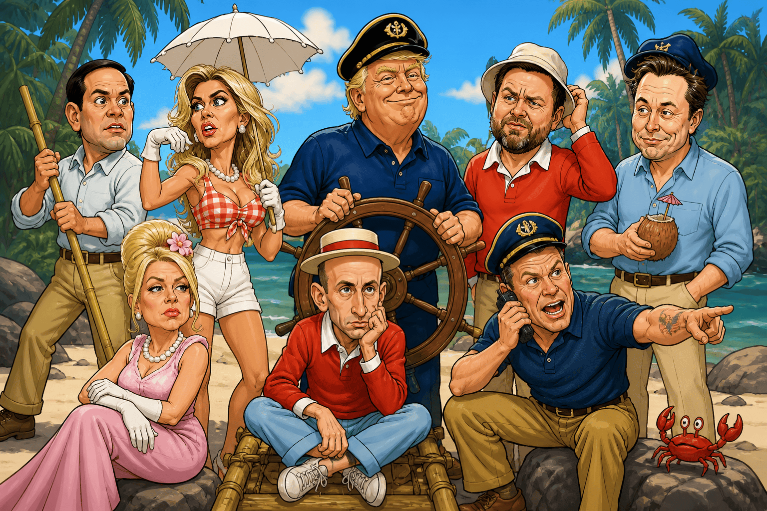 image of Trump administration characters dressed up as characters from Gilligan's Island