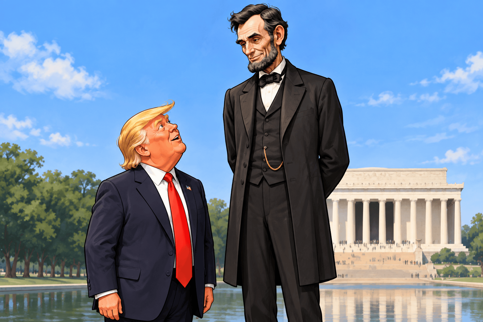 Donald Trump looking up to Abraham Lincoln