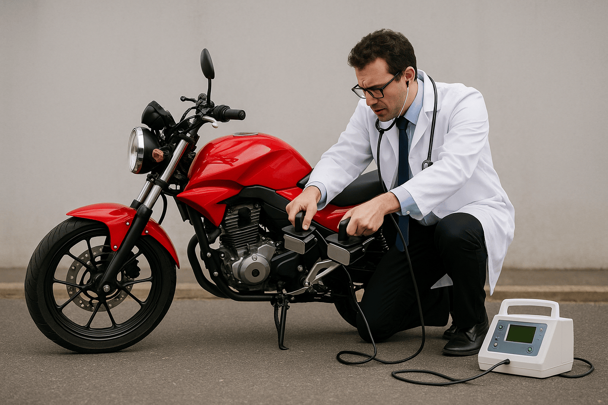 image of a doctor trying to resuscitate a red 250cc street motorcycle
